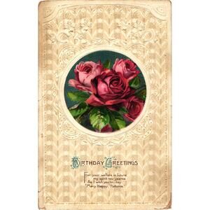 Floral Rose‎ Birthday Greetings Postcard Embossed Unposted